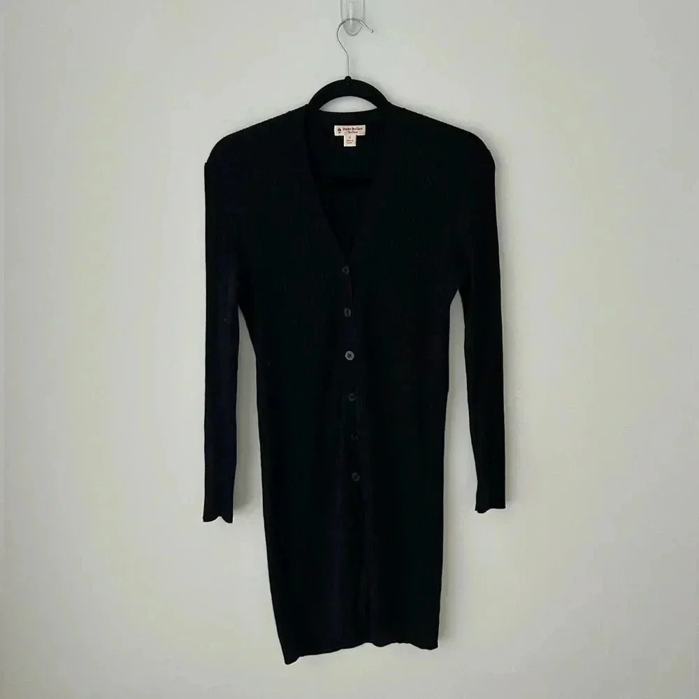 Brooks Brothers Black Ribbed Cardigan Dress Button Front Knit Midi Dress Size S